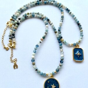 Aquamarine Dainty Necklace with 18K Gold Plated Pendant, Natural Stone Jewelry