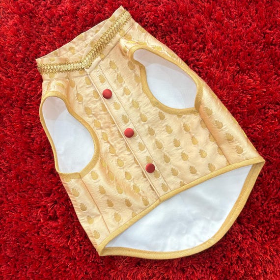 Indian Wedding Attire for pets | Dog Waistcoat | Ring Bearer | Custom Dog Sherwani | Traditional pet outfit | Cream & Gold Sherwani