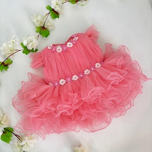 Pastel Pink Tulle Dog Dress: Princess Tutu Skirt with Floral Lace
