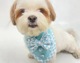 Baby Blue Houndstooth Tuxedo Bandana Pet Costume for Cats and Dogs - Formal Pet Attire