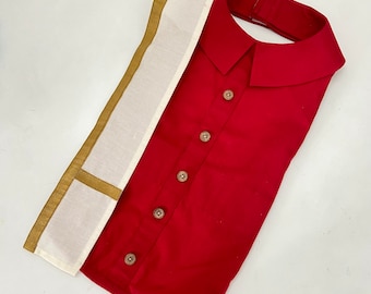 South Indian Inspired Red Kurta Coat for Cats and Dogs - Traditional Pet Costume