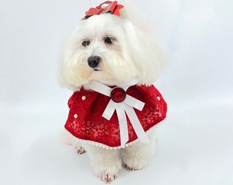 Elegant Ruby Fancy Cape Collar for Cats and Dogs - Handmade Pet Accessory