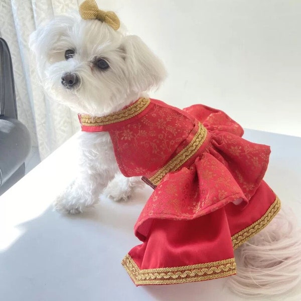 Rode Lehenga Choli voor honden en katten - Etnisch huisdierkostuum