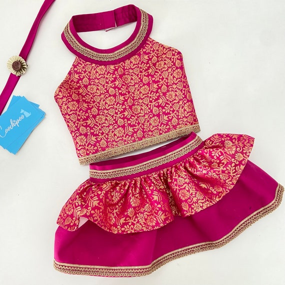 Fuchsia Flowers Lehenga Choli - Ethnic Pet Costume for Cats and Dogs