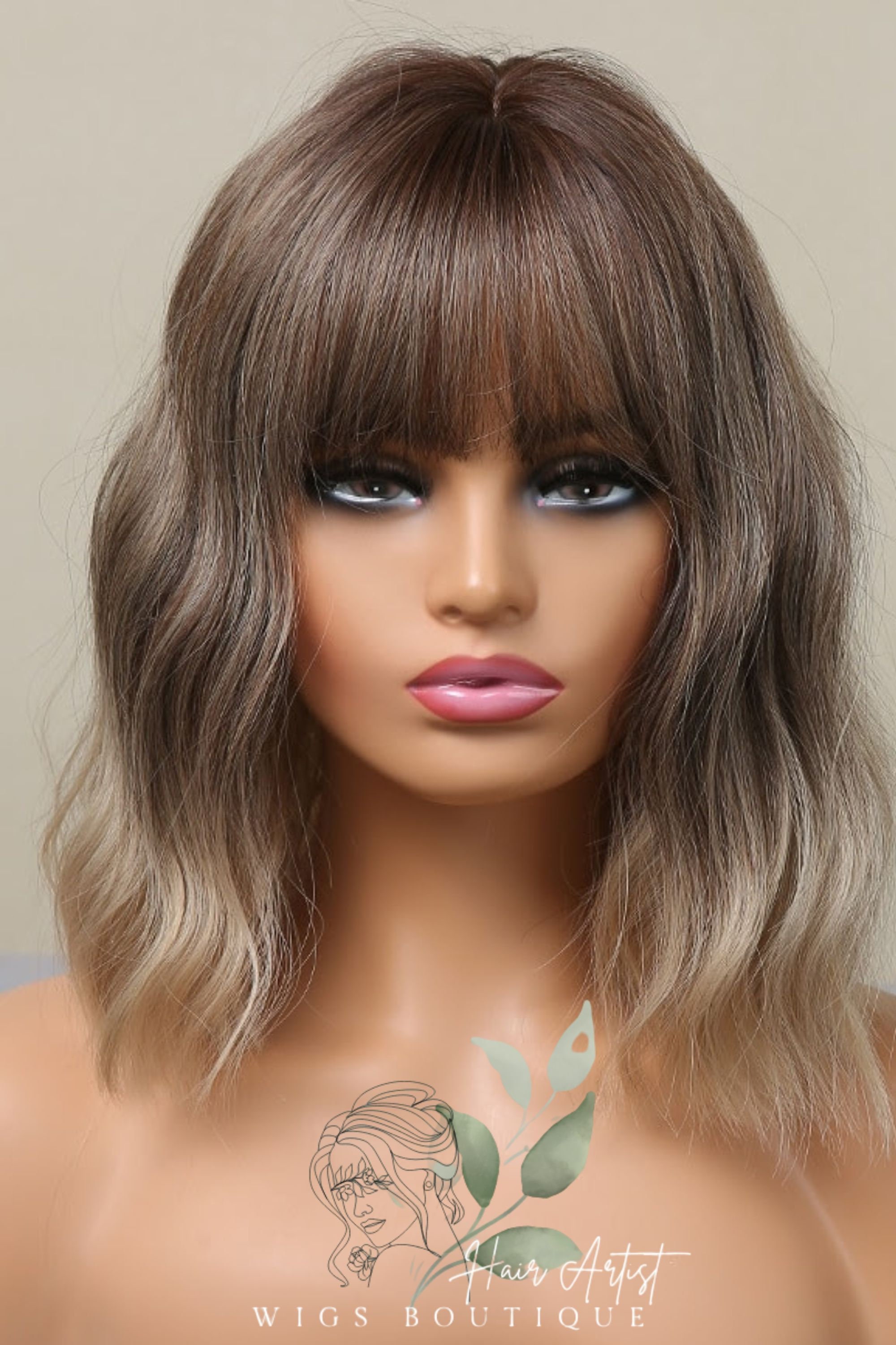 Blonde Short Wavy Synthetic Wig With Bangs | Ash Blonde Bob  display picture 1