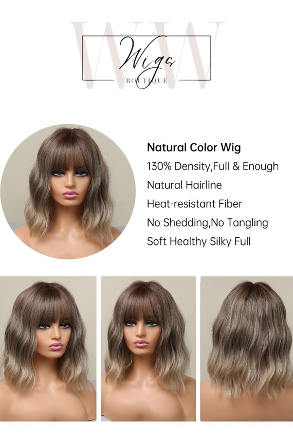 Blonde Short Wavy Synthetic Wig With Bangs | Ash Blonde Bob  display picture 3