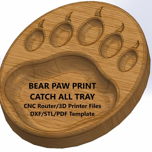 Bear Paw Print Catch All Tray CNC Router Files and Template DXF PDF stl