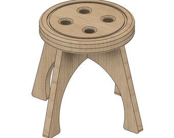 Digital CNC Files Children's Sitting Stool Plant Stand Button Top Style Router Laser Cut Files
