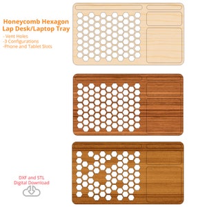 Honeycomb Hexagon Vented Laptop Tray Lap Desk CNC Router Laser Cut Files DXF STL