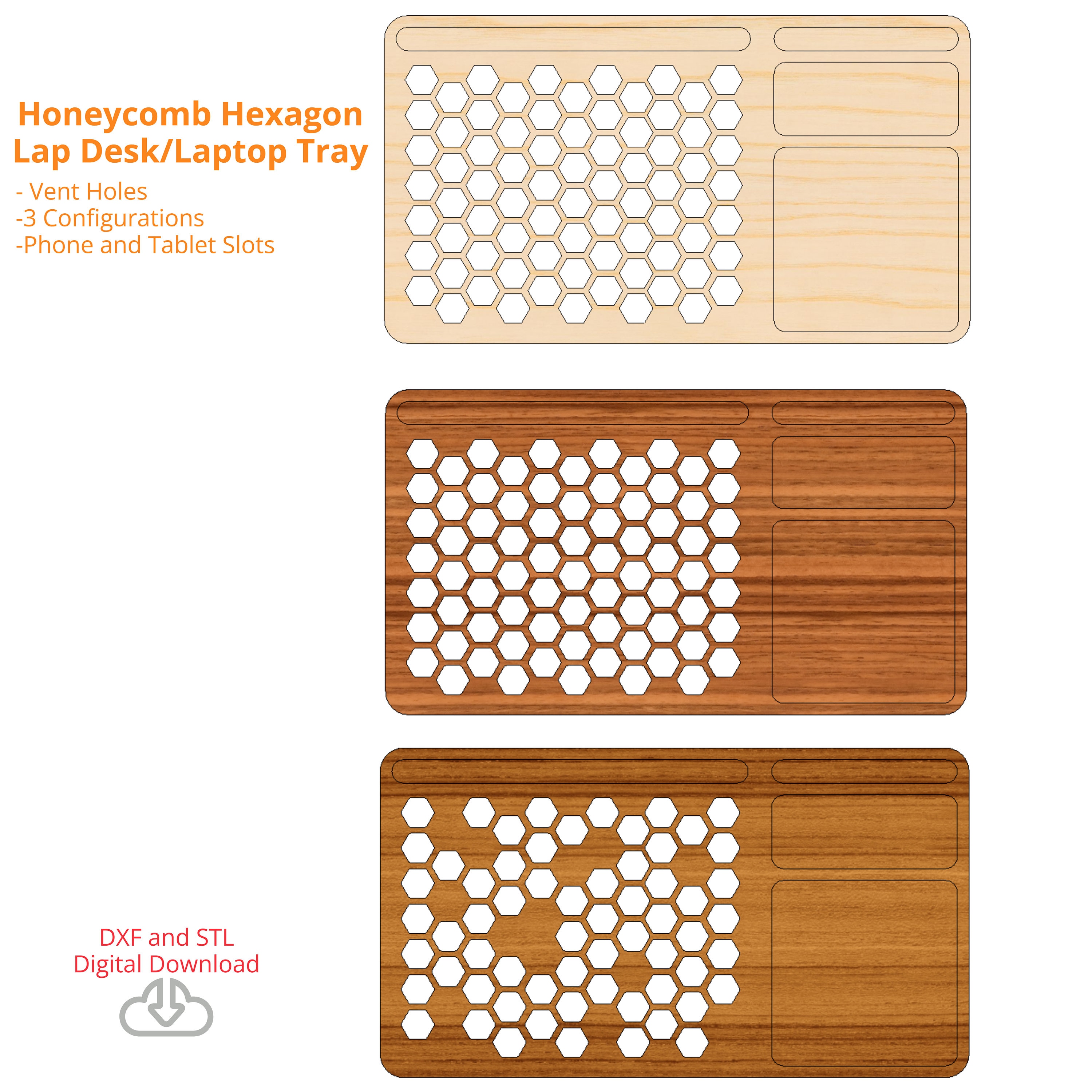 Honeycomb Hexagon Vented Laptop Tray Lap Desk CNC Router Laser Cut ...
