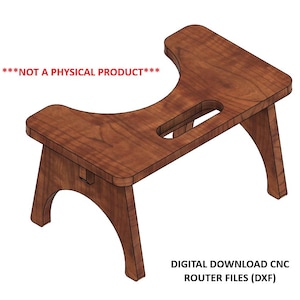 May include: Digital download CNC router files (DXF) for a wooden toilet seat riser. The riser is brown and has a cutout handle.