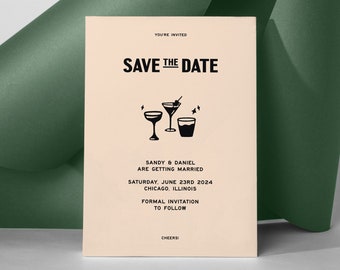 CHEERS PREMIUM Custom Designed Wedding Save The Date | Digital Download for Wedding Stationery | Printable | Funky + Retro