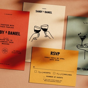 CHEERS PREMIUM Individuell gestaltete Hochzeits Invite Suite | Digitaler Download für Hochzeitspapeterie | Druckbar | Minimalistisch + Modern