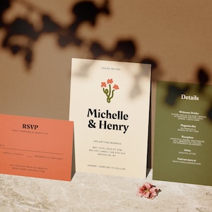 HANA DIY Wedding Invitation Suite | Fully Editable Template | Digital Download for Wedding Stationary | Printable | Retro Funky Modern