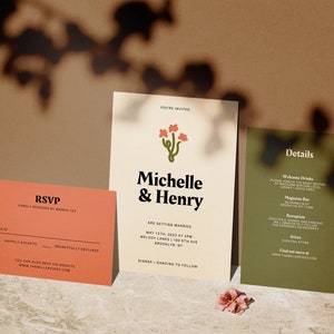 HANA DIY Wedding Invitation Suite | Fully Editable Template | Digital Download for Wedding Stationary | Printable | Retro Funky Modern