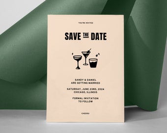 CHEERS DIY Save the Date | Fully Editable Template | Digital Download for Day-Of Wedding Stationary | Printable | Retro Funky Modern