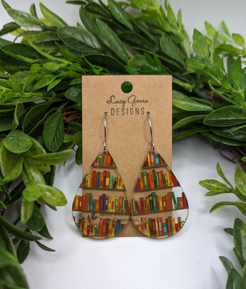 Clear Acrylic Bookshelf Teardrop Earrings Librarian Earrings - Etsy