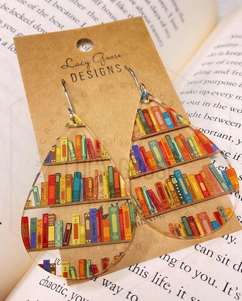 Clear Acrylic Bookshelf Teardrop Earrings Librarian Earrings Etsy