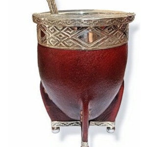 Mate Argentino Imperial Alpaca + Bombilla De Alpaca, Cabaça de Mate Argentina, Copo de Mate de Couro, Calebasse Mate, Cabaça de Erva Mate