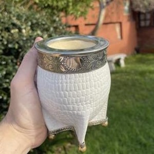 Argentinian Quality Mate Imperial Croco Alpaca Blanco Con Base De Bronce Argentina