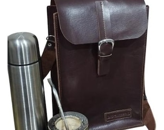 Vintage argentinische Matero Ledertasche: Rustikaler Mate Set Träger