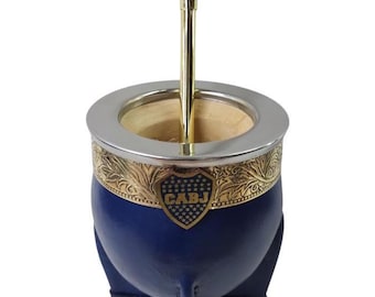 マテ茶のボウルとボンビジャ、彫刻入りドイツ製アルパカ、20世紀の茶筅