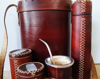 Argentinian Yerba Mate Kit - Matera Bag, Mate Gourd Cup, Thermos,   Bombilla Included