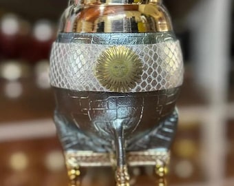 Argentinian Mate Cup Torpedo Sol De Mayo Alpaca, Calabaza y Bonce Base Bolitas Argentina