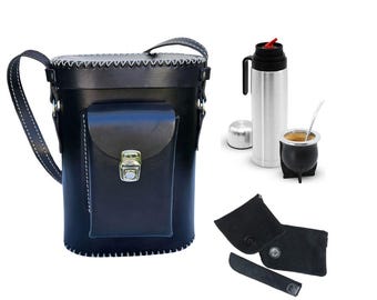 Argentinian Mate Set Leather Mate-set +thermos, kalebas, bombilla en yerbera azucarera tas Argentinië