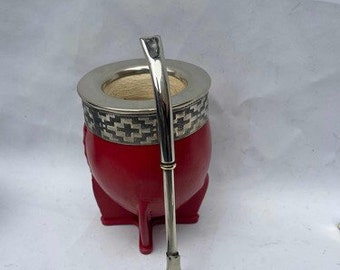 Mate Imperial Premium Rojo Con Bombilla De Alpaca 100%