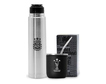 Mate Termico Argentina Campeon Clubes Futbol Grabado Laser AFA + Termo Bala Acero Inoxidable + Bombilla
