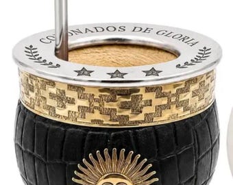 Argentinian Mate Cup Imperial Gourd: Alpaca Silver Bombilla, Leather-Wrapped Calabaza Argentina Sol