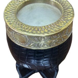 Premium Mate Imperial Cuero Croco Con Virola De Bronce Cincelada Argentina