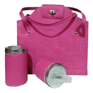Pink Faux Leather Yerba Mate Set: Argentina Matero Bag, Yerbera, Azucarera