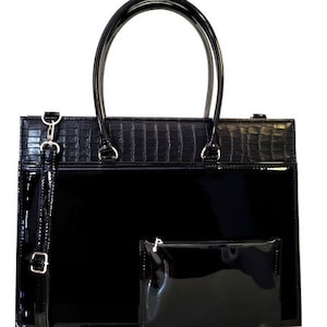 Portafolio Maletin Cartera Charol, Business Gift for Her, Office Briefcase, Leather Laptop Bag Women, Patent Leather Crocodile Document Bag