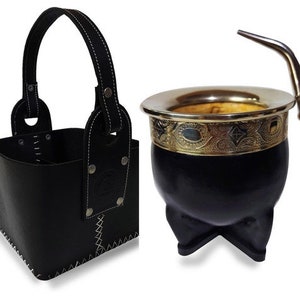 Argentina Matera Cuero Canasta + Mate Uruguayo Imperial Handmade Artesanal