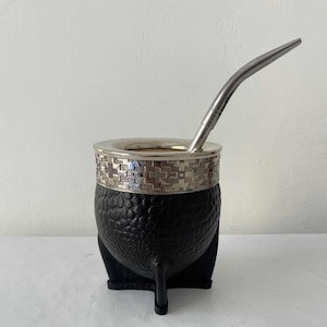 Mate Imperial Guarda Cuero Croco Alpaca Calabaza + Bombilla Argentina