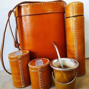 Argentinian Mate Kit Set Mate Matera Bag, Mate Gourd Cup, Thermos, Bombilla Included  Argentina 6 pieces