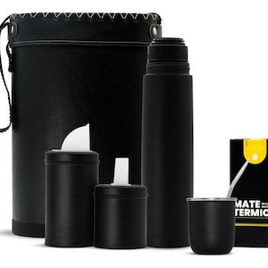 アルゼンチン セット モデルノ エキポ デ マテ フェイクレザー + テルモ + エルベラ アズカレラ + ボンビージャ