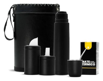 Set Argentino Moderno Equipo De Mate Ecopelle + Termo + Yerbera Azucarera + Bombilla