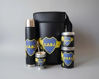 Set Mate Argentino Boca Juniors, Legno e Alluminio Fatti a Mano