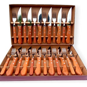 Kwaliteitsset X 24 Cubiertos Churrasco Jumbo Tramontina para Asado de Madera-Gift for Him de Acero inoxidable