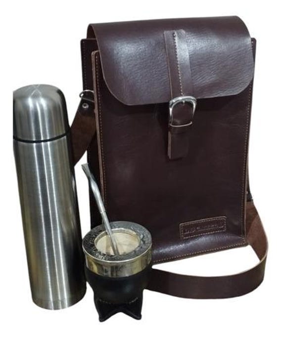 argentina leather backpack Vintage Argentine Leather Mate Bag: Rustic Cowhide Matera Backpack
