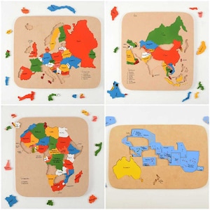 KOMBI INfantil: 8 Mapas Rompecabezas De Madera - Kinder Weltkarte,Geschenk für Kinder,Kinder Kontinent Geographie für Kinder (Spanisch) oder (Englisch)