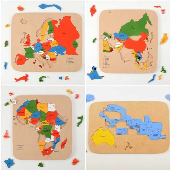 COMBO Infantil: 8 Mapas Rompecabezas De Madera (Español)- Wooden Kids World Map,Gift for kids,Kids Continent Geography for kids in (Spanish)