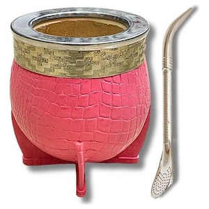 Mate Imperial Rosa Gourda Premium Cuero Calidad Croco Virola Alpaca Argentina