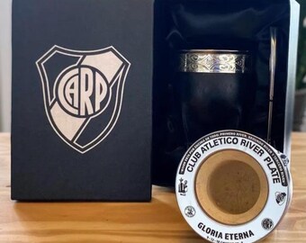 Mate Imperial Calabaza Cuero Grabado RIVER PLAAT Clubes Futbol + Bombilla + Caja Argentina