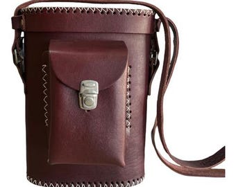 Bolso Matero Morral Porta termo Matera 100% Cuero color Bordo Borravino Argentina