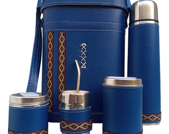 Set Matero Guarda Pampa Equipo, Kit Completo Mate  Premium Faux Leather Handmade -Termo 1 L Acero Inoxidable, stainless steel