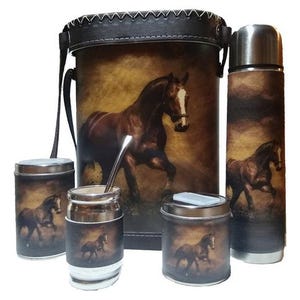 Argentine Mate Set: Leather Carrying Case, Stainless Steel Thermos & Mate Cup